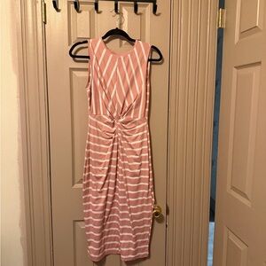 SHEIN Pink and White Striped Midi Dress